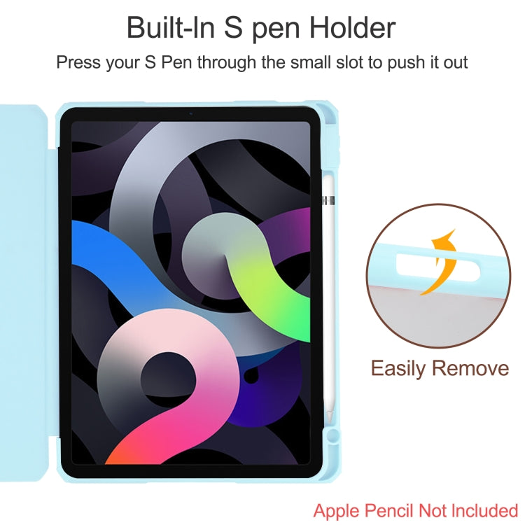 For iPad Air 2022 / 2020 10.9 TPU Transparent Back Cover Horizontal Flip Leather Case with Three-folding Holder & Sleep / Wake-up Function / Pen Slot