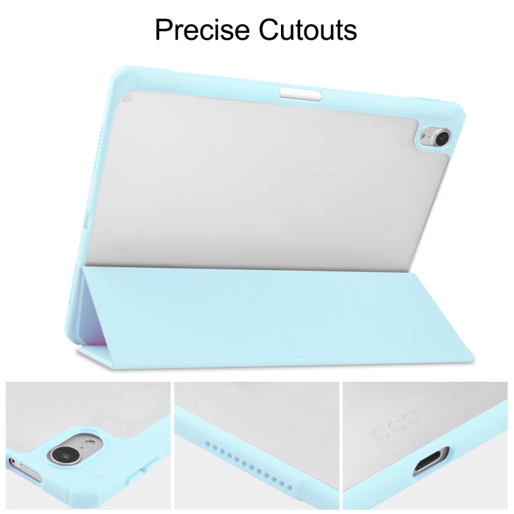 For iPad Air 2022 / 2020 10.9 TPU Transparent Back Cover Horizontal Flip Leather Case with Three-folding Holder & Sleep / Wake-up Function / Pen Slot