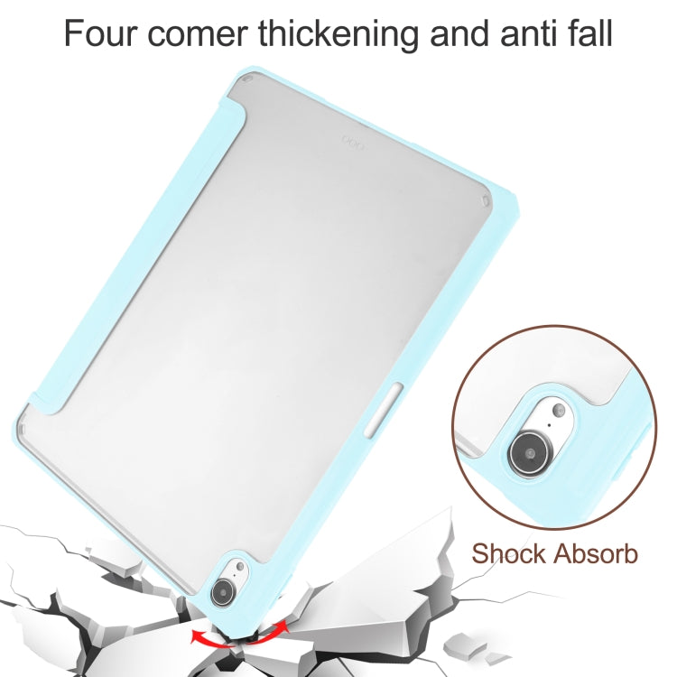 For iPad Air 2022 / 2020 10.9 TPU Transparent Back Cover Horizontal Flip Leather Case with Three-folding Holder & Sleep / Wake-up Function / Pen Slot