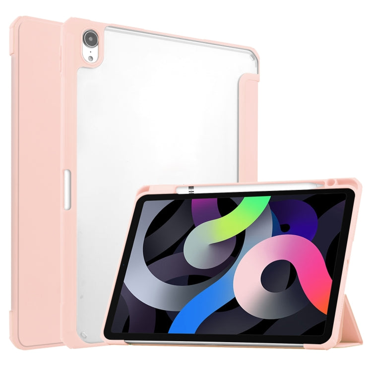 For iPad Air 2022 / 2020 10.9 TPU Transparent Back Cover Horizontal Flip Leather Case with Three-folding Holder & Sleep / Wake-up Function / Pen Slot