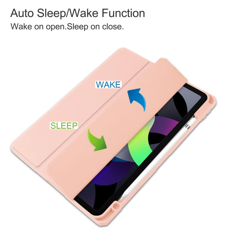For iPad Air 2022 / 2020 10.9 TPU Transparent Back Cover Horizontal Flip Leather Case with Three-folding Holder & Sleep / Wake-up Function / Pen Slot