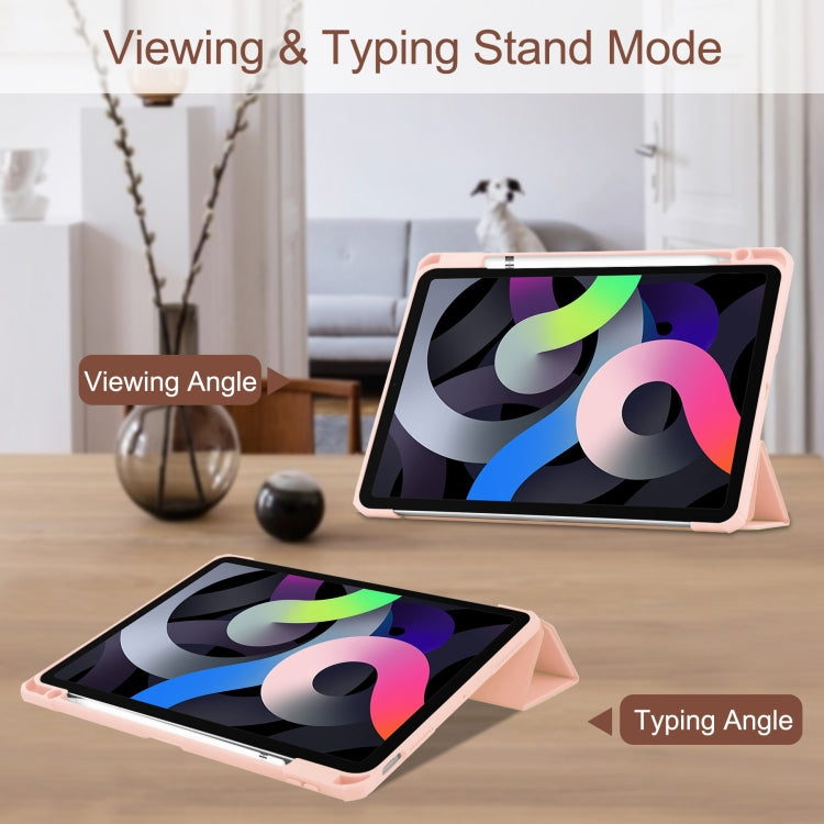 For iPad Air 2022 / 2020 10.9 TPU Transparent Back Cover Horizontal Flip Leather Case with Three-folding Holder & Sleep / Wake-up Function / Pen Slot
