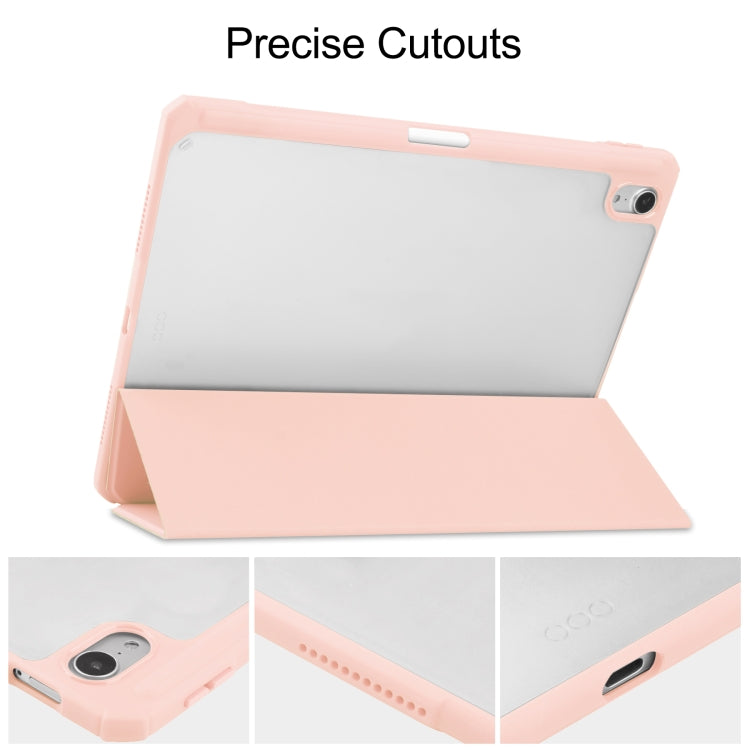 For iPad Air 2022 / 2020 10.9 TPU Transparent Back Cover Horizontal Flip Leather Case with Three-folding Holder & Sleep / Wake-up Function / Pen Slot