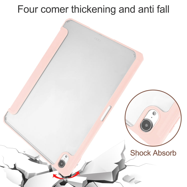 For iPad Air 2022 / 2020 10.9 TPU Transparent Back Cover Horizontal Flip Leather Case with Three-folding Holder & Sleep / Wake-up Function / Pen Slot