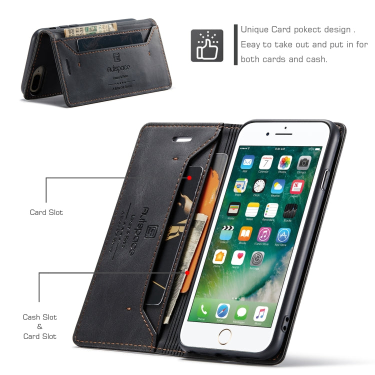 AutSpace A01 Retro Skin-feel Crazy Horse Texture Horizontal Flip Leather Case with Holder & Card Slots & Wallet & RFID For iPhone 8 Plus / 7 Plus
