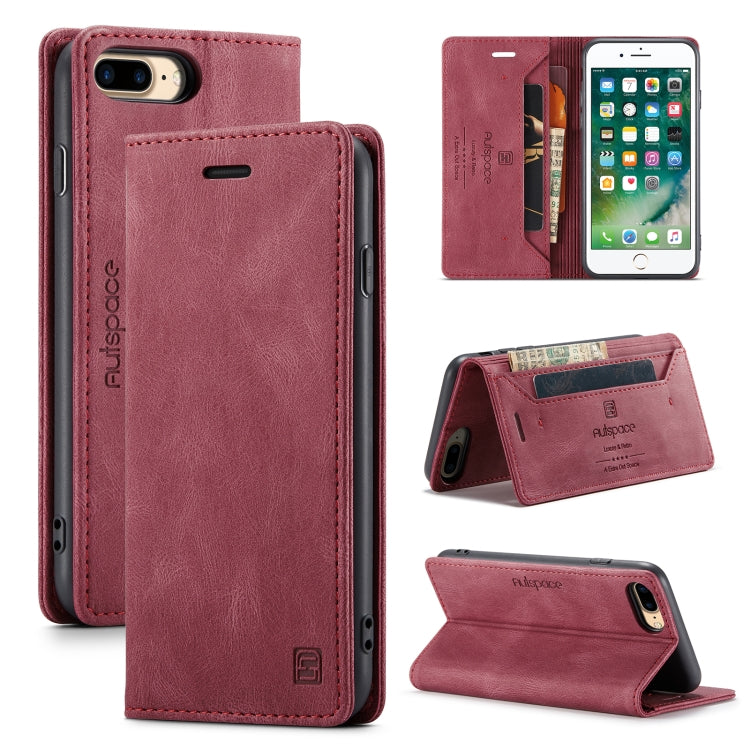 AutSpace A01 Retro Skin-feel Crazy Horse Texture Horizontal Flip Leather Case with Holder & Card Slots & Wallet & RFID For iPhone 8 Plus / 7 Plus