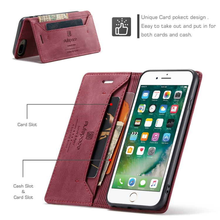AutSpace A01 Retro Skin-feel Crazy Horse Texture Horizontal Flip Leather Case with Holder & Card Slots & Wallet & RFID For iPhone 8 Plus / 7 Plus