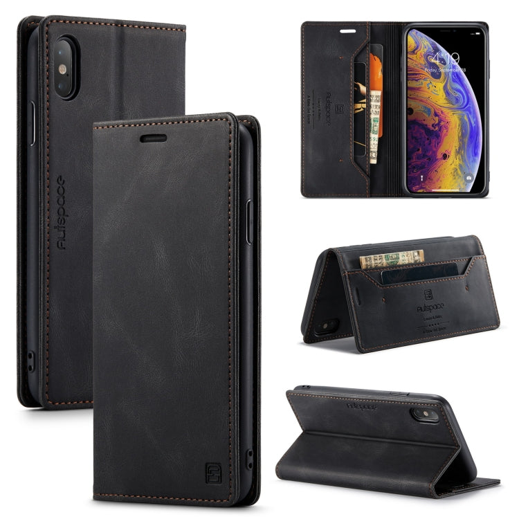 For iPhone X / XS AutSpace A01 Retro Skin-feel Crazy Horse Texture Horizontal Flip Leather Case with Holder & Card Slots & Wallet & RFID