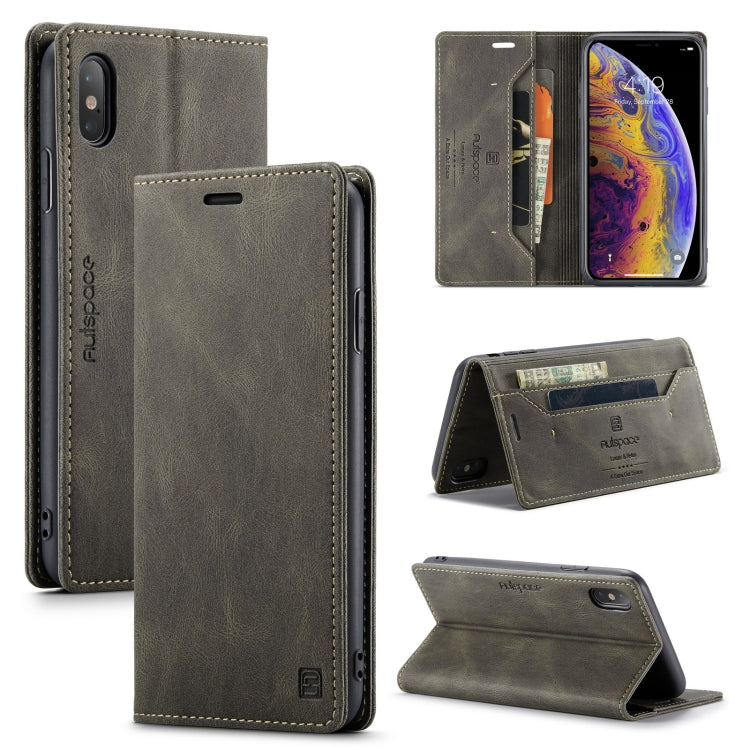 For iPhone X / XS AutSpace A01 Retro Skin-feel Crazy Horse Texture Horizontal Flip Leather Case with Holder & Card Slots & Wallet & RFID