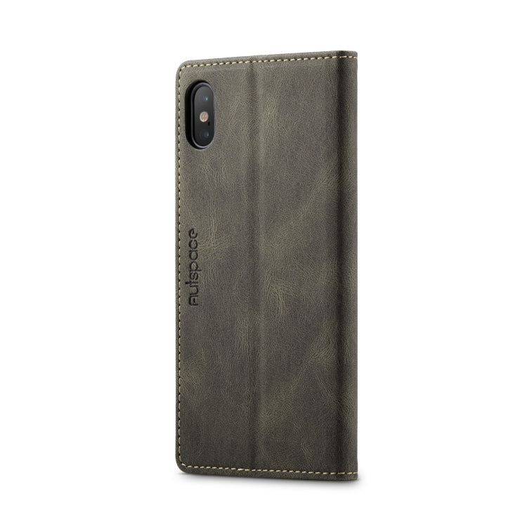 For iPhone X / XS AutSpace A01 Retro Skin-feel Crazy Horse Texture Horizontal Flip Leather Case with Holder & Card Slots & Wallet & RFID