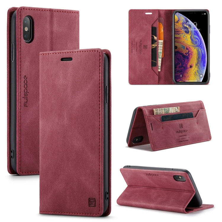 For iPhone X / XS AutSpace A01 Retro Skin-feel Crazy Horse Texture Horizontal Flip Leather Case with Holder & Card Slots & Wallet & RFID