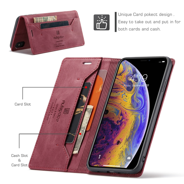 For iPhone X / XS AutSpace A01 Retro Skin-feel Crazy Horse Texture Horizontal Flip Leather Case with Holder & Card Slots & Wallet & RFID