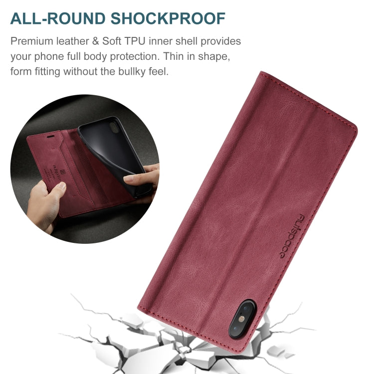 For iPhone X / XS AutSpace A01 Retro Skin-feel Crazy Horse Texture Horizontal Flip Leather Case with Holder & Card Slots & Wallet & RFID