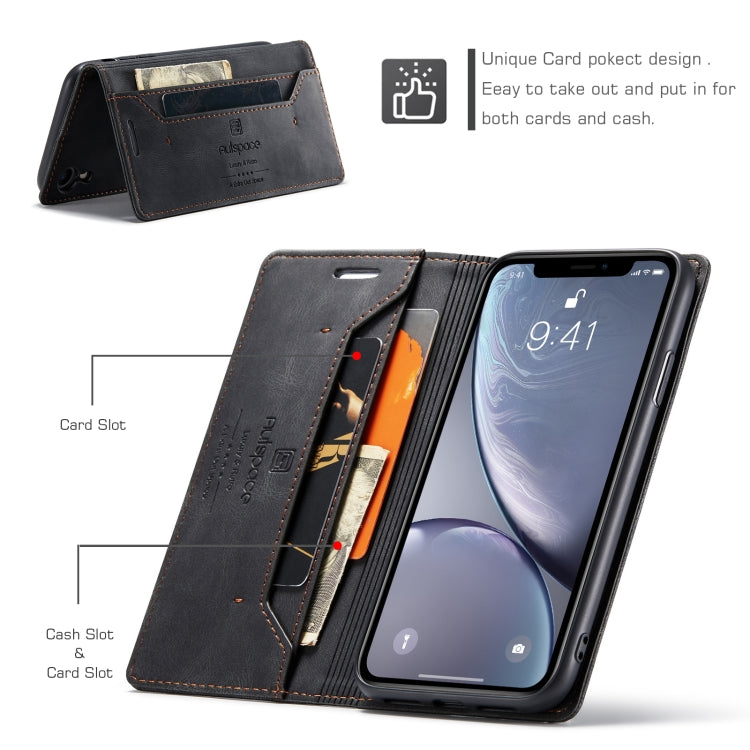 For iPhone XR AutSpace A01 Retro Skin-feel Crazy Horse Texture Horizontal Flip Leather Case with Holder & Card Slots & Wallet & RFID