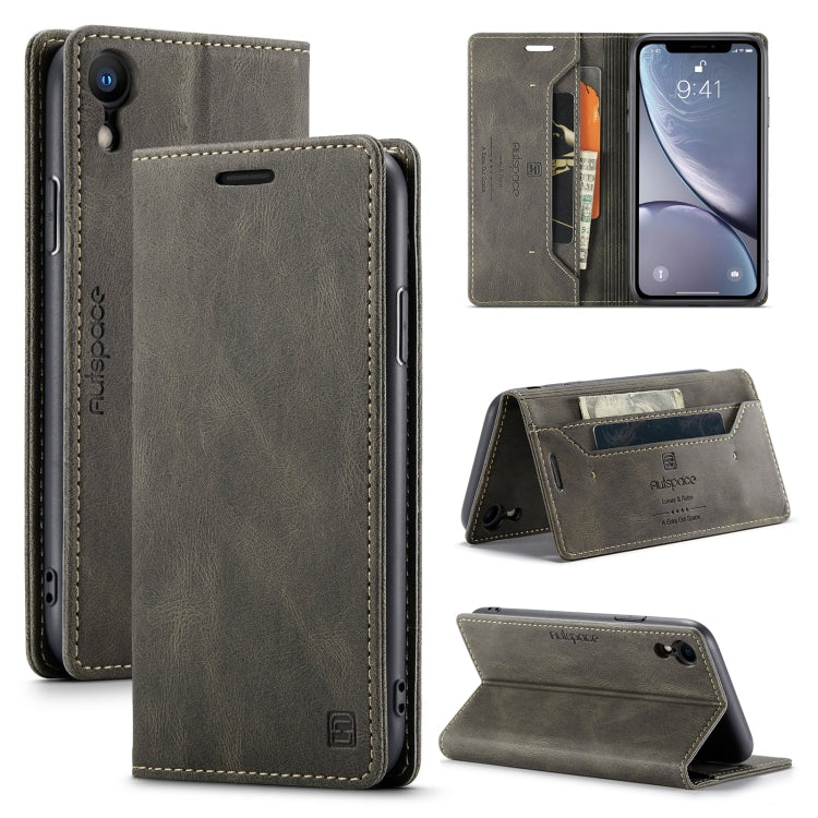 For iPhone XR AutSpace A01 Retro Skin-feel Crazy Horse Texture Horizontal Flip Leather Case with Holder & Card Slots & Wallet & RFID
