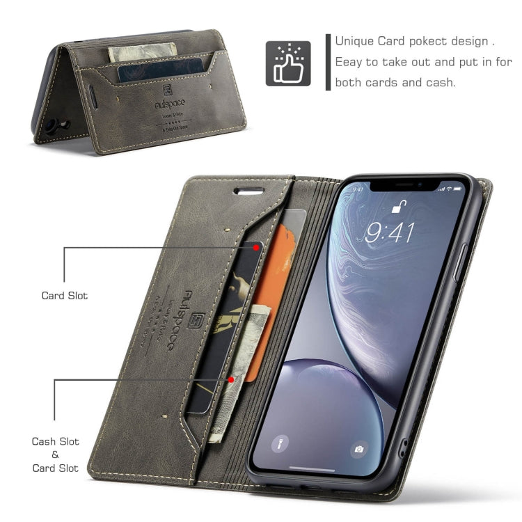 For iPhone XR AutSpace A01 Retro Skin-feel Crazy Horse Texture Horizontal Flip Leather Case with Holder & Card Slots & Wallet & RFID