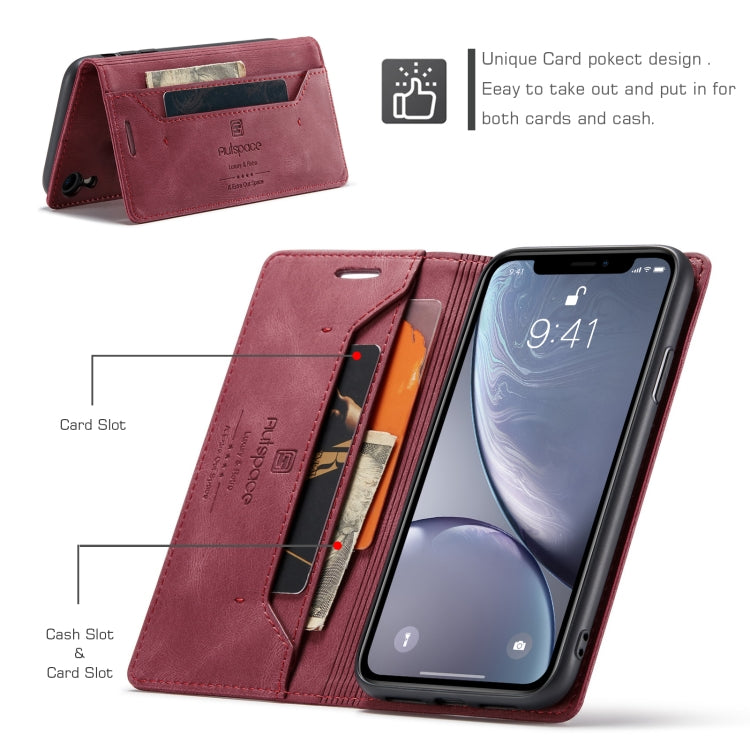 For iPhone XR AutSpace A01 Retro Skin-feel Crazy Horse Texture Horizontal Flip Leather Case with Holder & Card Slots & Wallet & RFID