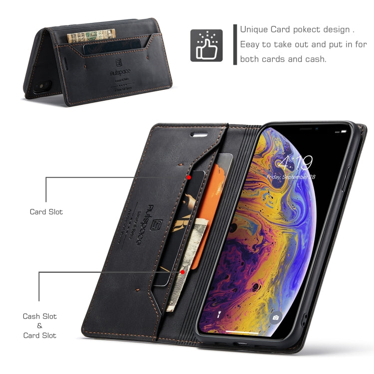 For iPhone XS Max AutSpace A01 Retro Skin-feel Crazy Horse Texture Horizontal Flip Leather Case with Holder & Card Slots & Wallet & RFID