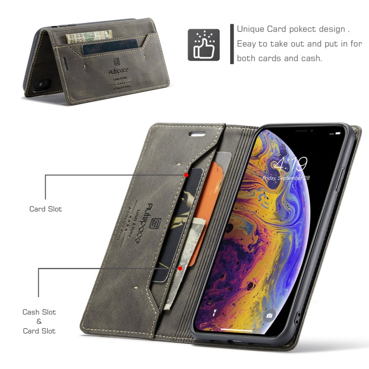 For iPhone XS Max AutSpace A01 Retro Skin-feel Crazy Horse Texture Horizontal Flip Leather Case with Holder & Card Slots & Wallet & RFID