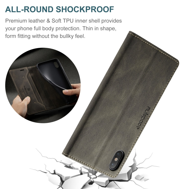 For iPhone XS Max AutSpace A01 Retro Skin-feel Crazy Horse Texture Horizontal Flip Leather Case with Holder & Card Slots & Wallet & RFID