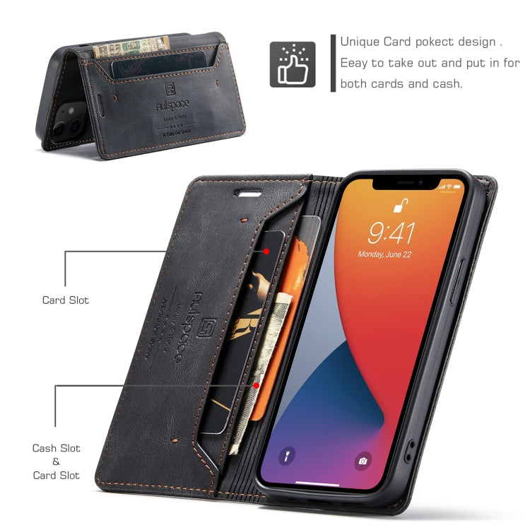 For iPhone 12 mini AutSpace A01 Retro Skin-feel Crazy Horse Texture Horizontal Flip Leather Case with Holder & Card Slots & Wallet & RFID