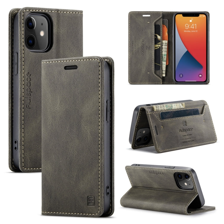 For iPhone 12 mini AutSpace A01 Retro Skin-feel Crazy Horse Texture Horizontal Flip Leather Case with Holder & Card Slots & Wallet & RFID