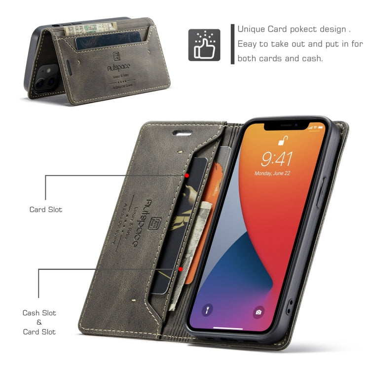 For iPhone 12 mini AutSpace A01 Retro Skin-feel Crazy Horse Texture Horizontal Flip Leather Case with Holder & Card Slots & Wallet & RFID
