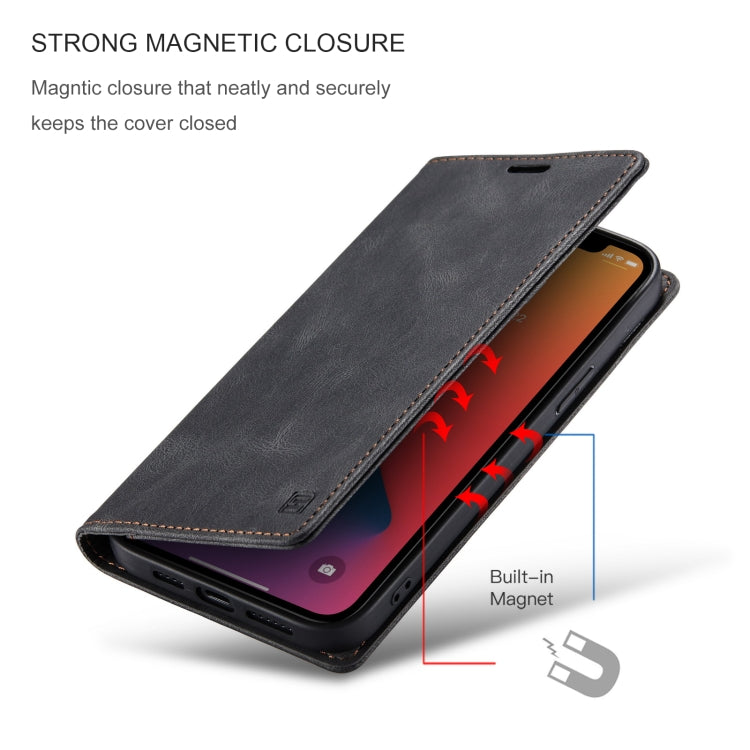 For iPhone 12 / 12 Pro AutSpace A01 Retro Skin-feel Crazy Horse Texture Horizontal Flip Leather Case with Holder & Card Slots & Wallet & RFID