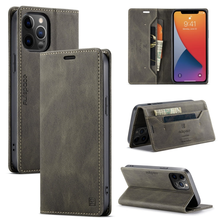 For iPhone 12 / 12 Pro AutSpace A01 Retro Skin-feel Crazy Horse Texture Horizontal Flip Leather Case with Holder & Card Slots & Wallet & RFID