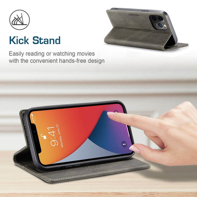 For iPhone 12 / 12 Pro AutSpace A01 Retro Skin-feel Crazy Horse Texture Horizontal Flip Leather Case with Holder & Card Slots & Wallet & RFID