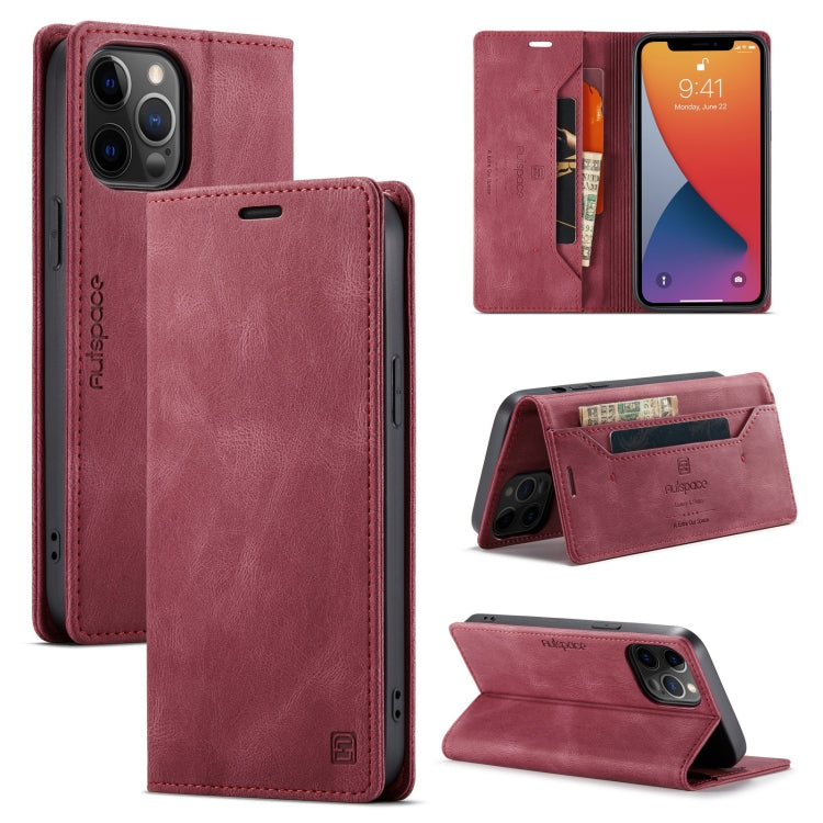 For iPhone 12 / 12 Pro AutSpace A01 Retro Skin-feel Crazy Horse Texture Horizontal Flip Leather Case with Holder & Card Slots & Wallet & RFID