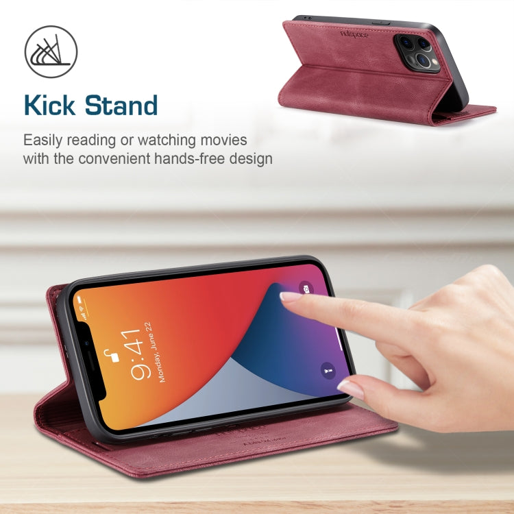 For iPhone 12 / 12 Pro AutSpace A01 Retro Skin-feel Crazy Horse Texture Horizontal Flip Leather Case with Holder & Card Slots & Wallet & RFID