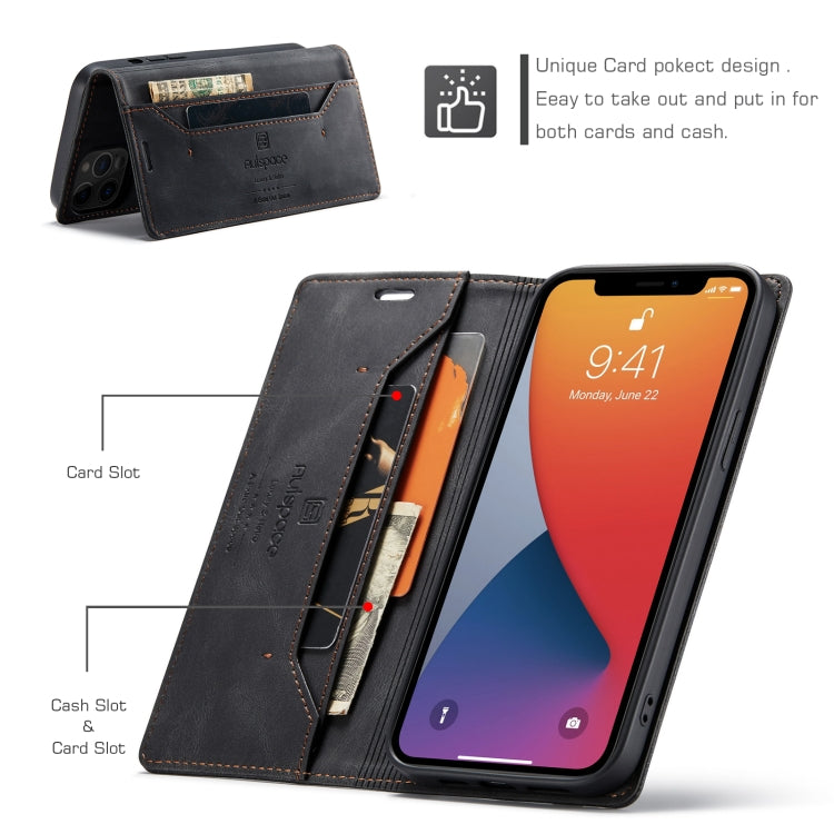For iPhone 12 Pro Max AutSpace A01 Retro Skin-feel Crazy Horse Texture Horizontal Flip Leather Case with Holder & Card Slots & Wallet & RFID