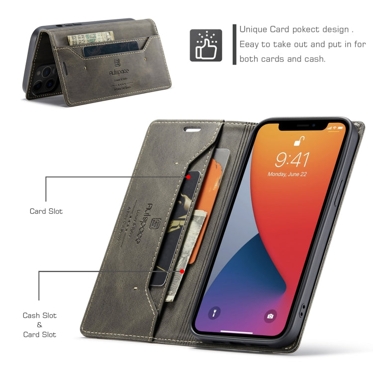 For iPhone 12 Pro Max AutSpace A01 Retro Skin-feel Crazy Horse Texture Horizontal Flip Leather Case with Holder & Card Slots & Wallet & RFID