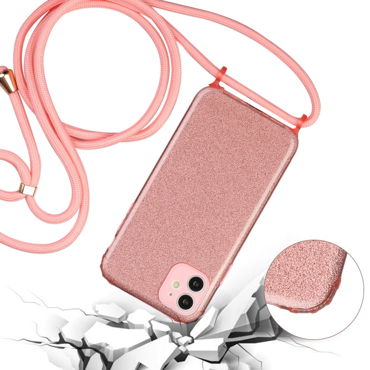 For iPhone 11 Glitter Powder Shockproof TPU Protective Case with Lanyard