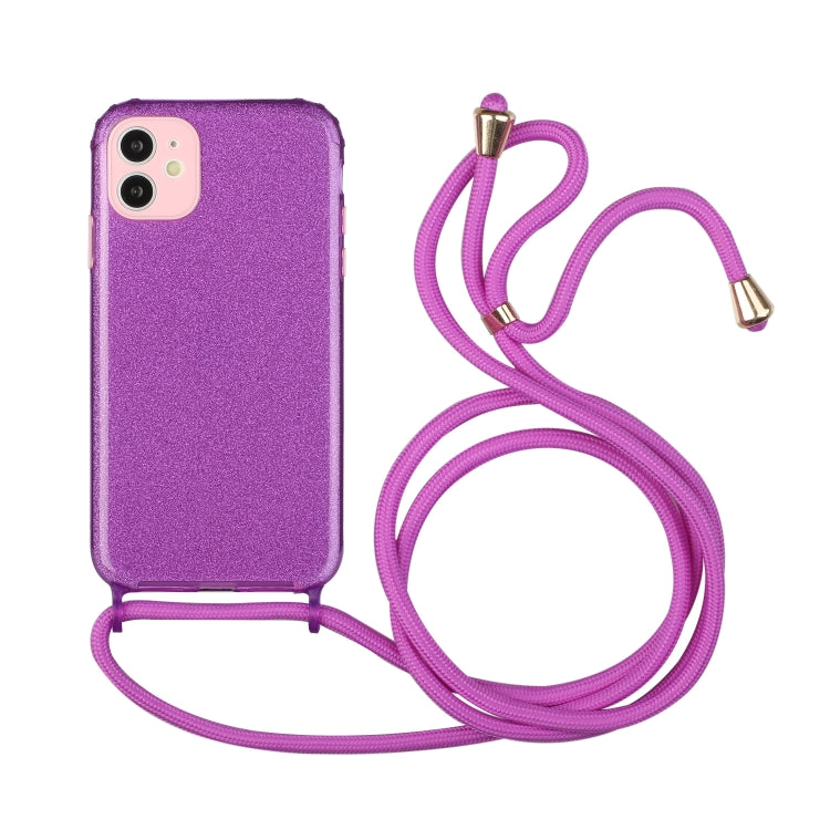 For iPhone 11 Glitter Powder Shockproof TPU Protective Case with Lanyard