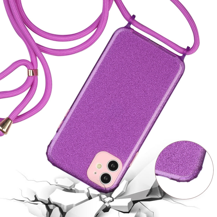 For iPhone 11 Glitter Powder Shockproof TPU Protective Case with Lanyard