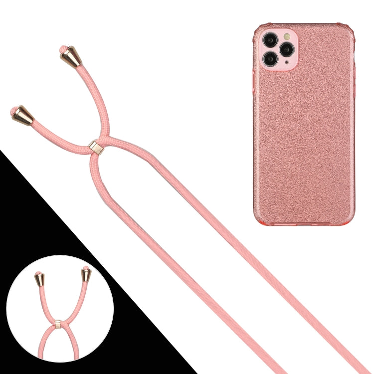 For iPhone 11 Pro Max Glitter Powder Shockproof TPU Protective Case with Lanyard