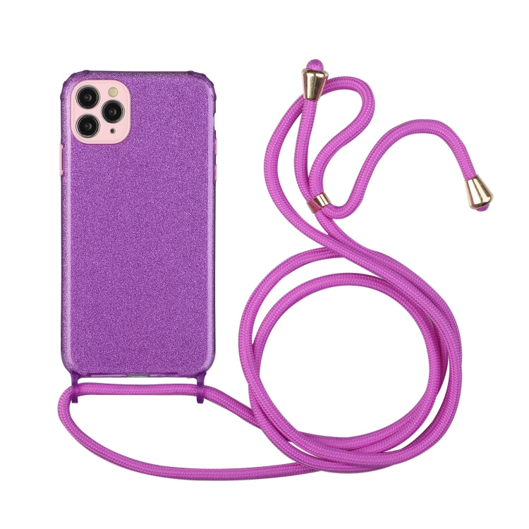For iPhone 11 Pro Max Glitter Powder Shockproof TPU Protective Case with Lanyard