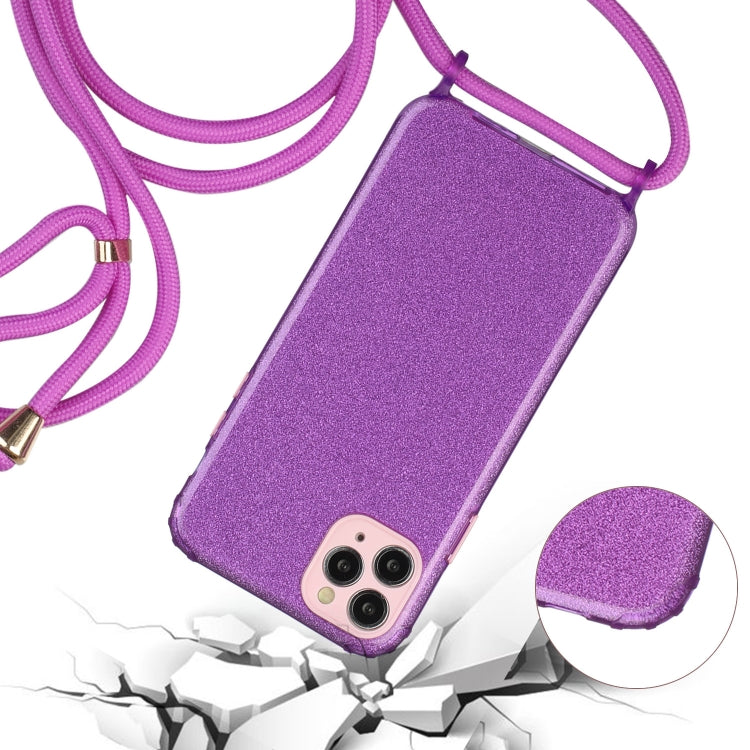 For iPhone 11 Pro Max Glitter Powder Shockproof TPU Protective Case with Lanyard