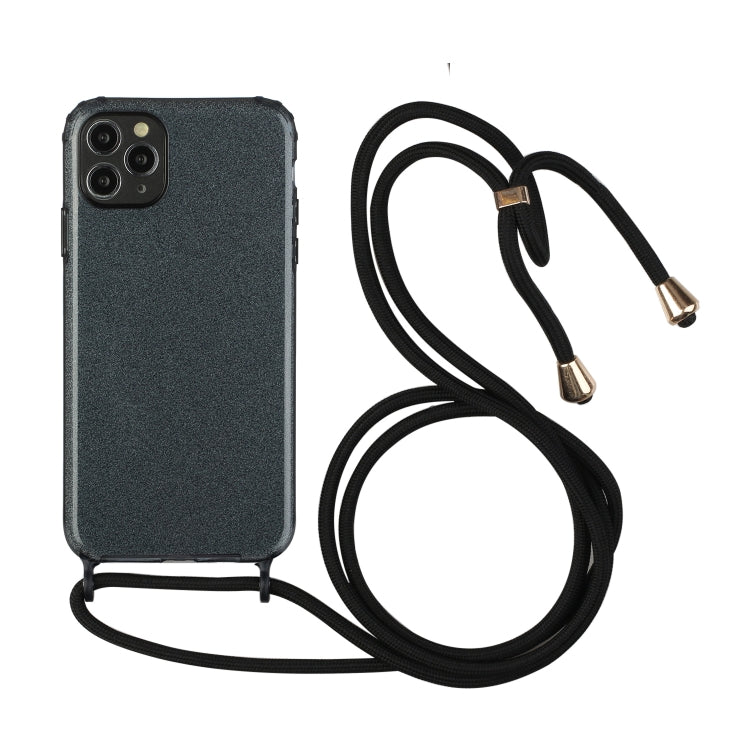 For iPhone 11 Pro Max Glitter Powder Shockproof TPU Protective Case with Lanyard