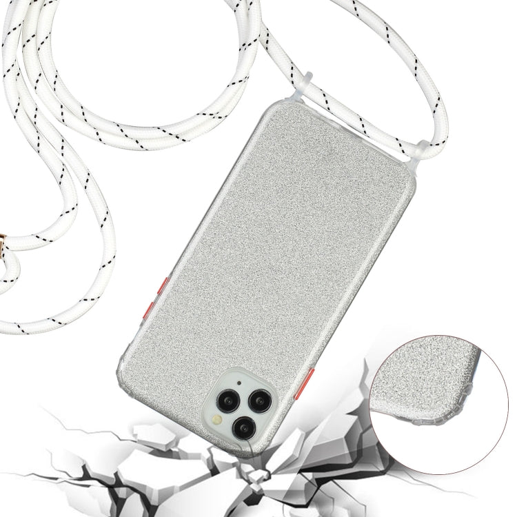 For iPhone 11 Pro Max Glitter Powder Shockproof TPU Protective Case with Lanyard
