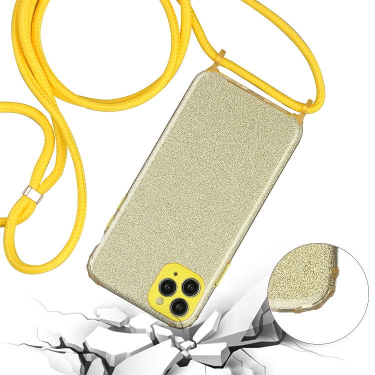 For iPhone 11 Pro Max Glitter Powder Shockproof TPU Protective Case with Lanyard