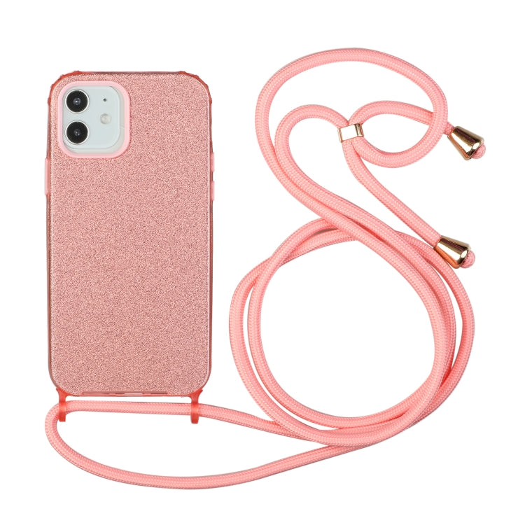 For iPhone 12 mini Glitter Powder Shockproof TPU Protective Case with Lanyard