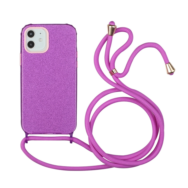 For iPhone 12 mini Glitter Powder Shockproof TPU Protective Case with Lanyard