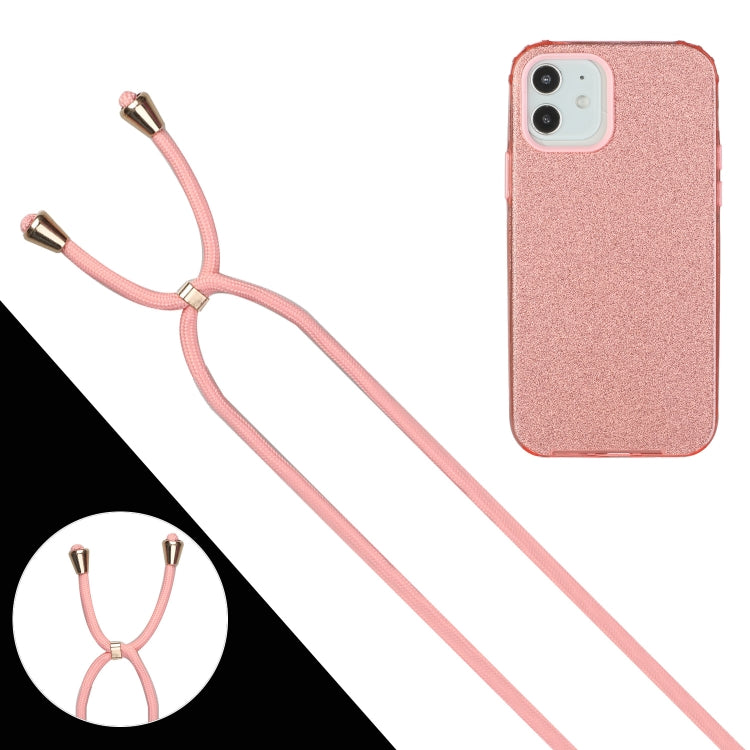 For iPhone 12 Pro Max Glitter Powder Shockproof TPU Protective Case with Lanyard