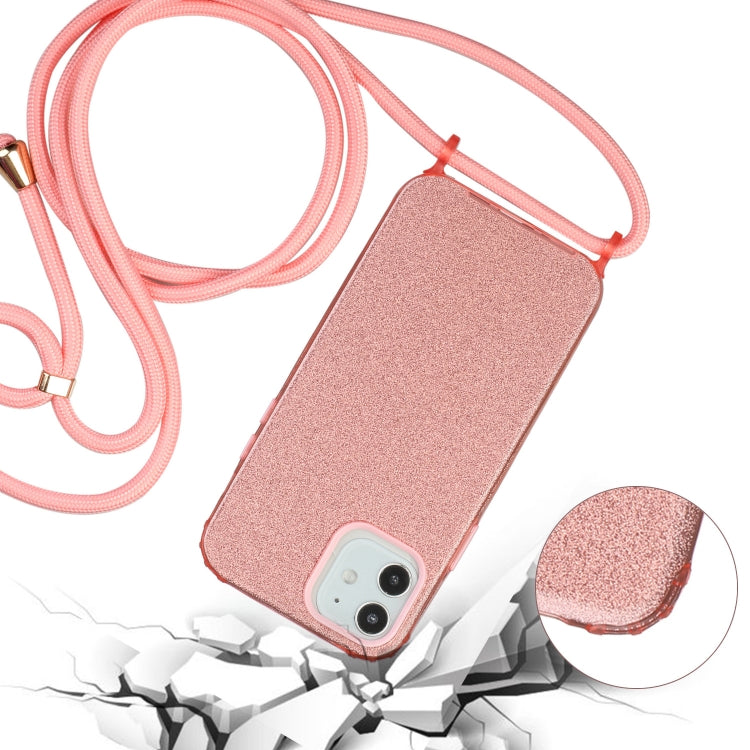 For iPhone 12 Pro Max Glitter Powder Shockproof TPU Protective Case with Lanyard