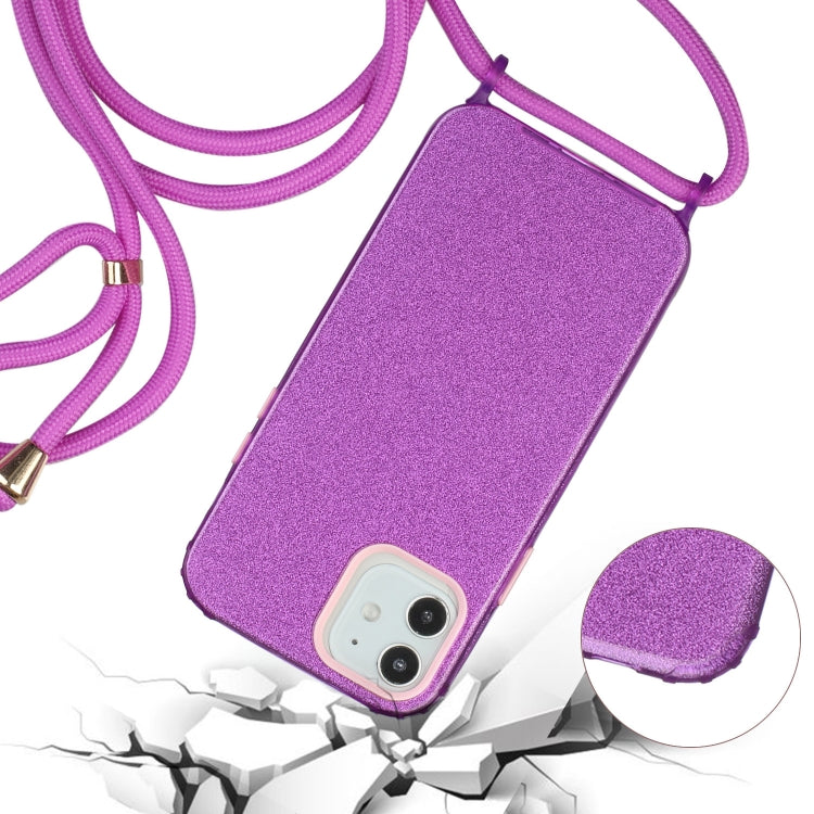 For iPhone 12 Pro Max Glitter Powder Shockproof TPU Protective Case with Lanyard