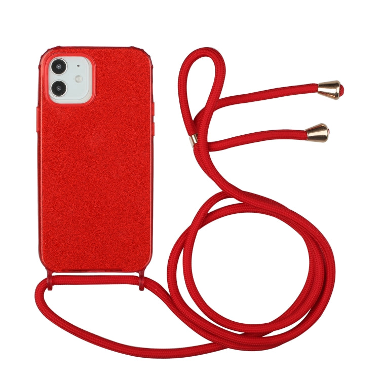 For iPhone 12 Pro Max Glitter Powder Shockproof TPU Protective Case with Lanyard