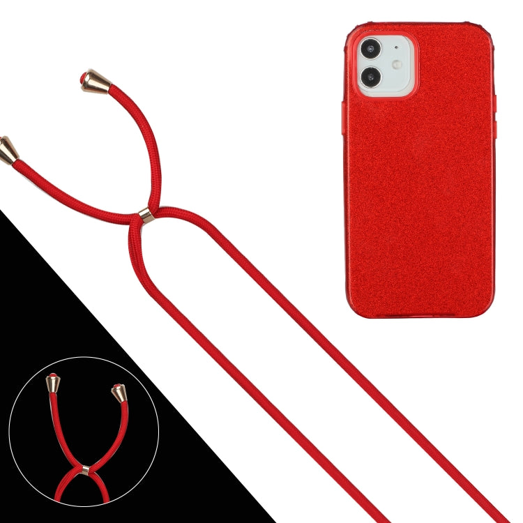 For iPhone 12 Pro Max Glitter Powder Shockproof TPU Protective Case with Lanyard